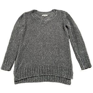 Orvis Chenille Gray Soft Sweater V-Neck Long Sleeve Ribbed Knit Hem Woman's Smal